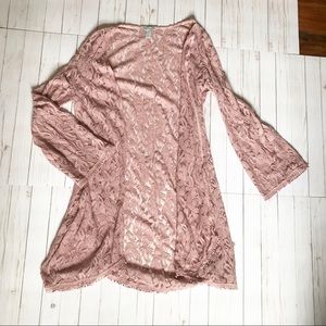 Charlotte Russe Pink Lace Boho Long Kimono